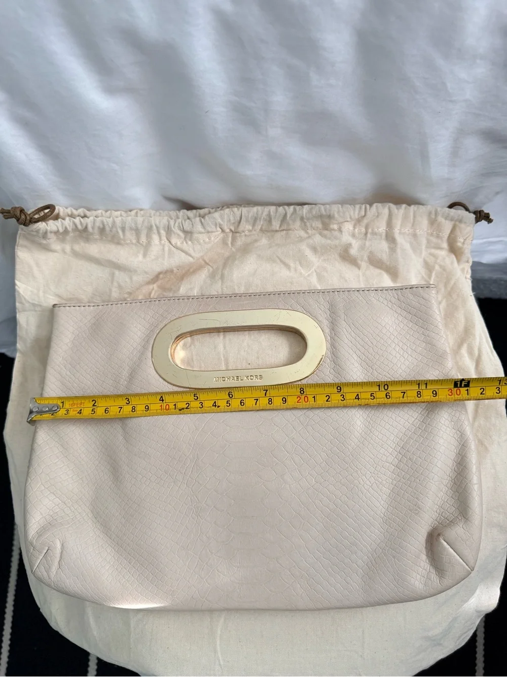 Michael Kors Ivory Leather Handheld Clutch with Gold-Tone Handle
